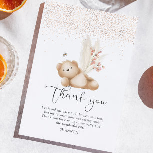 Bear & The Bee First Birthday Thank You Card