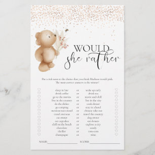 Bear & The Bee Would She Rather Baby Shower Game