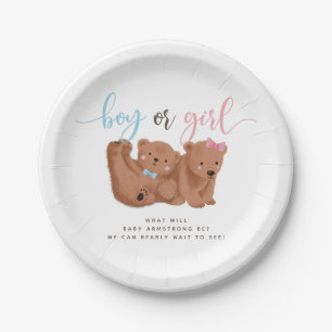 Bear Theme Gender Reveal Party Paper Plate