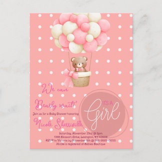 Bear Theme Pink Peach Hot Air Balloon Baby Shower Postcard