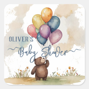 Bear Themed Gender Neutral Baby Shower Square Sticker