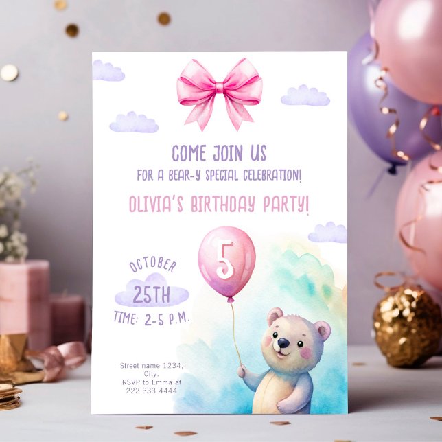 Bear-Themed Kids Birthday Party Invitation (Creator Uploaded)