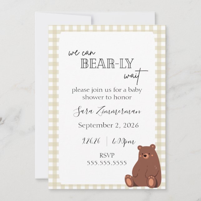 Bear Themed Neutral Baby Shower Invitation (Front)