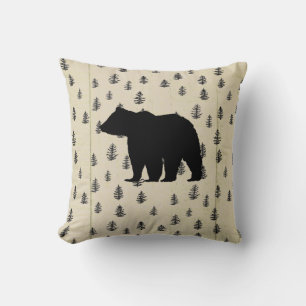 Bear Tree Mountain Illustration Pattern Rustic Cushion