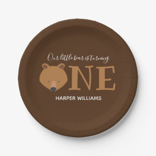 Bear Turning One Animal First Birthday Paper Plate
