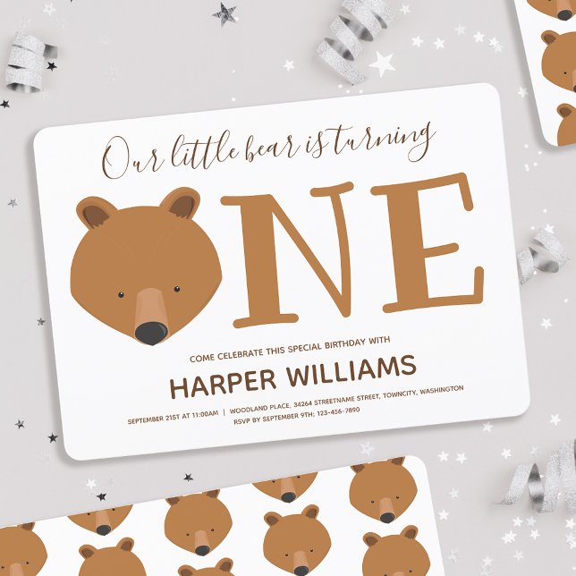 Bear Turning One Cute Animal First Birthday Invitation (Creator Uploaded)