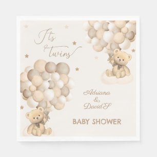 Bear Twins Gender Neutral Brown Beige Baby Shower Napkin