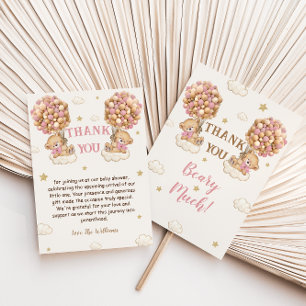 Bear Twins Girl Shower Pastel Pink Beige  Thank You Card