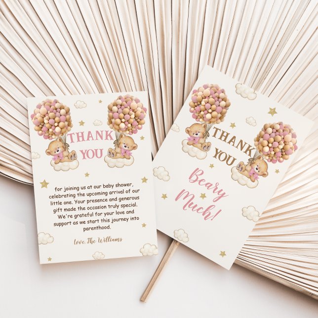 Bear Twins Girl Shower Pastel Pink Beige  Thank You Card (Creator Uploaded)