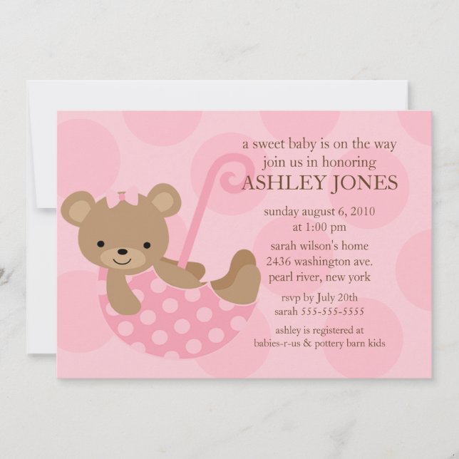 Bear Umbrella Baby Shower Invitation (Front)