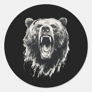 Bear Vintage Angry Grizzly Bear Hiking Camping Cam Classic Round Sticker