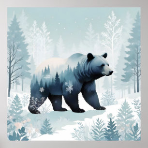 Bear Vintage Animal Nature Forest City Painting Poster