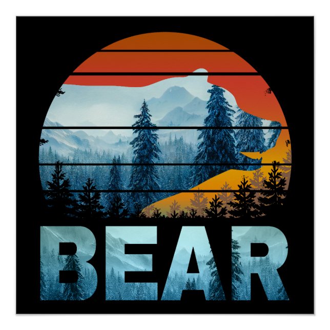 BEAR VINTAGE NATURE WILD FOREST SUNSET POSTER (Front)