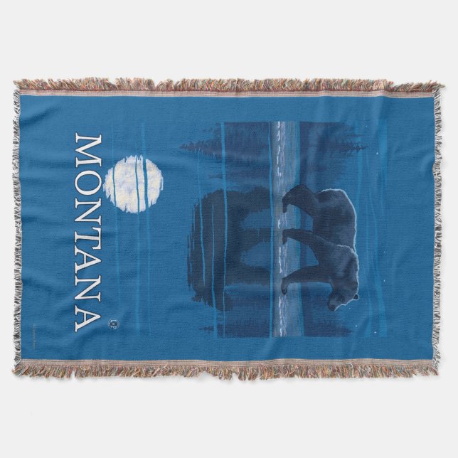 Bear Walking in Moonlight Vintage Travel Throw Blanket (Front)