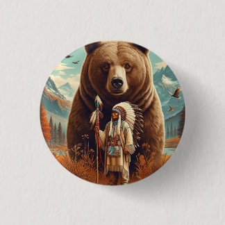 Bear warrior protector. 3 cm round badge