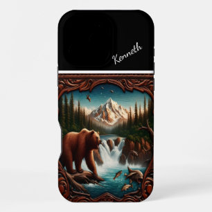 Bear Watching Salmon in Mountain Stream iPhone 16 Pro Max Case