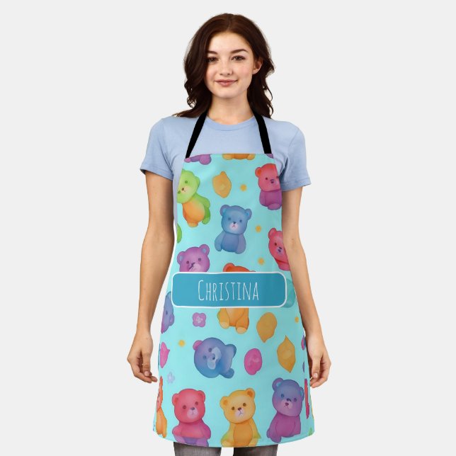Bear Watercolor Colourful Personalised Pattern Apron (Worn)
