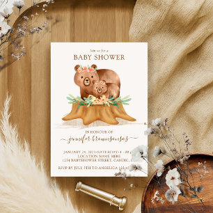 Bear Watercolor Mummy Baby Shower Invitation