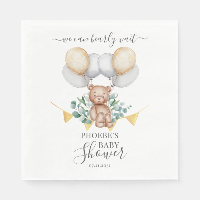 Bear We Can Bearly Wait Eucalyptus Baby Shower Napkin (Front)