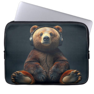 Bear Wearing Headphones Laptop Sleeve