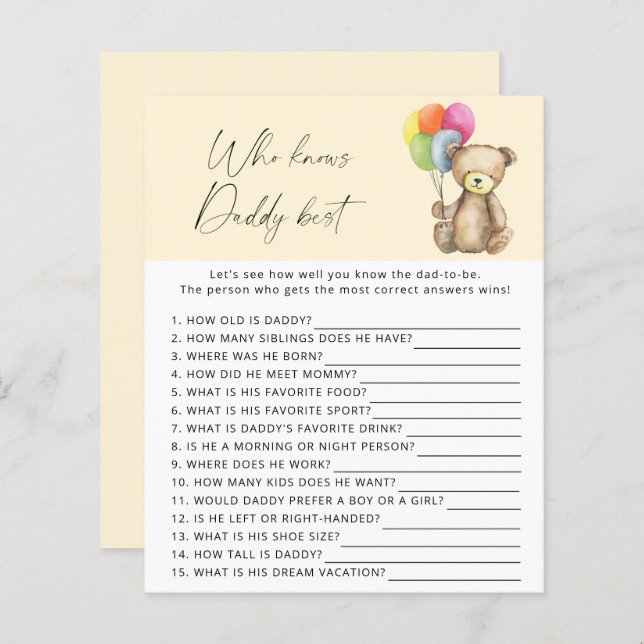 Bear - Who knows daddy best game (Front/Back)