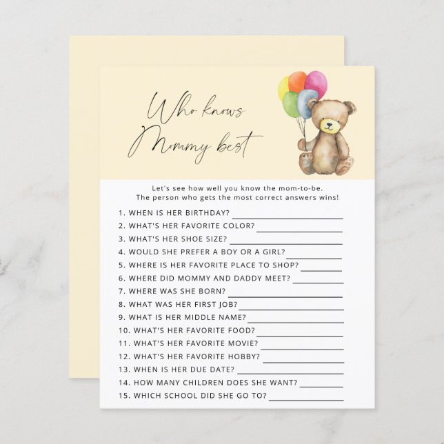 Bear - Who knows mommy best game (Front/Back)