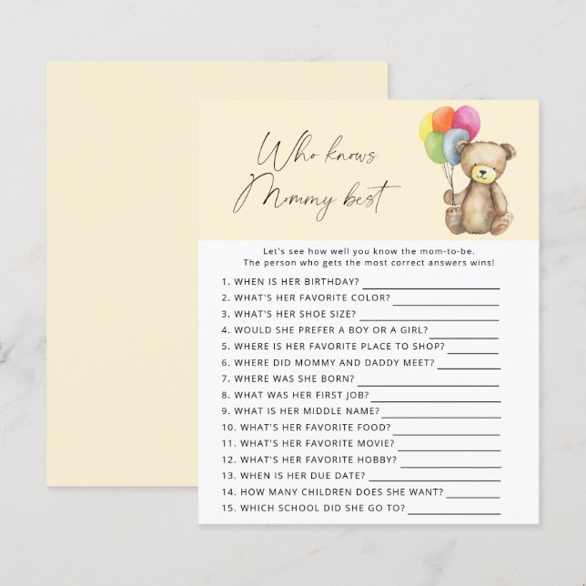 Bear - Who knows mummy best game (Front/Back)