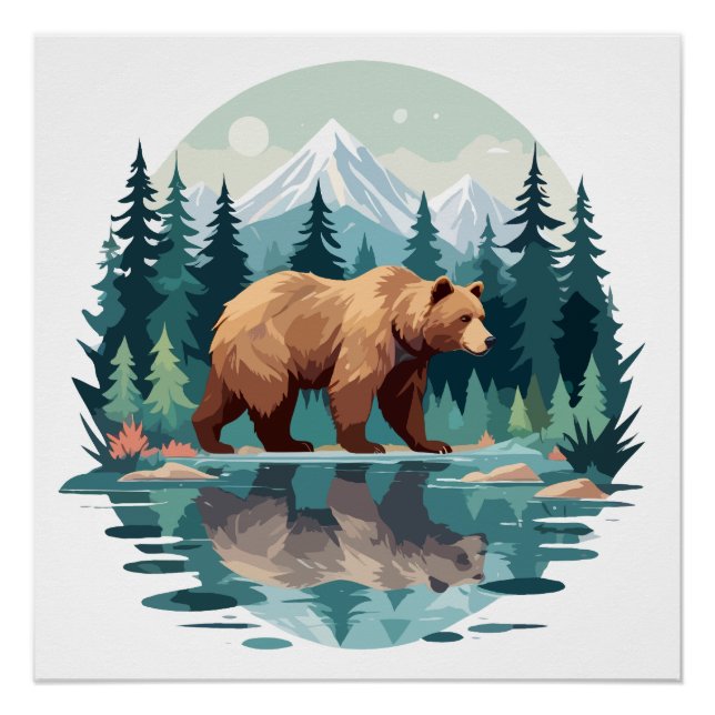 Bear Wildlife Animal Nature Outdoors Watercolor  Poster (Front)