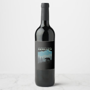 Bear Wildlife Mountains Escape From Reality Hiking Wine Label