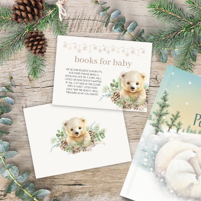 Bear Winter Baby Shower Books for Baby Insert (elegant books for baby card enclosures for book gifts request cards from the mommy to be for winter)