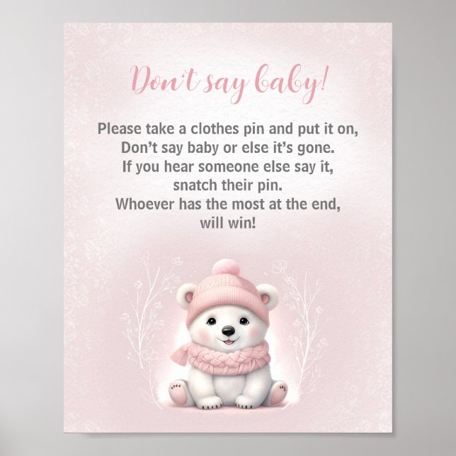 Bear Winter Girl Baby Shower Don't Say Baby Game Poster (Front)