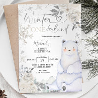 Bear Winter Onederland White Floral Birthday