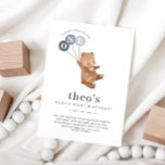 Bear with 3 Blue Balloons 1st Birthday Invitation<br><div class="desc">A sweet bear holding 3 blue balloons,  ideal for your baby boy's teddy bear's picnic party! The balloons are blue but you can also change the colour of each one if you prefer. You can also change the 'ONE' letters or delete them.</div>