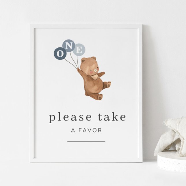 Bear with 3 Blue Balloons Favour Sign (Creator Uploaded)