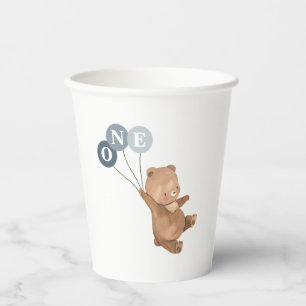 Bear with 3 Blue Balloons Paper Cups