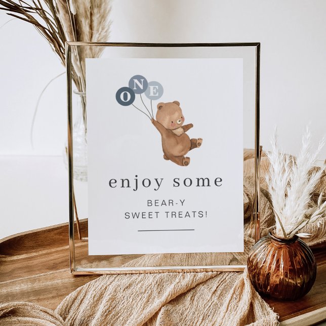 Bear with 3 Blue Balloons - Sweet Treats Sign (Creator Uploaded)