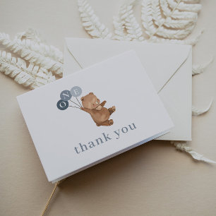 Bear with 3 Blue Balloons - Thank You Card