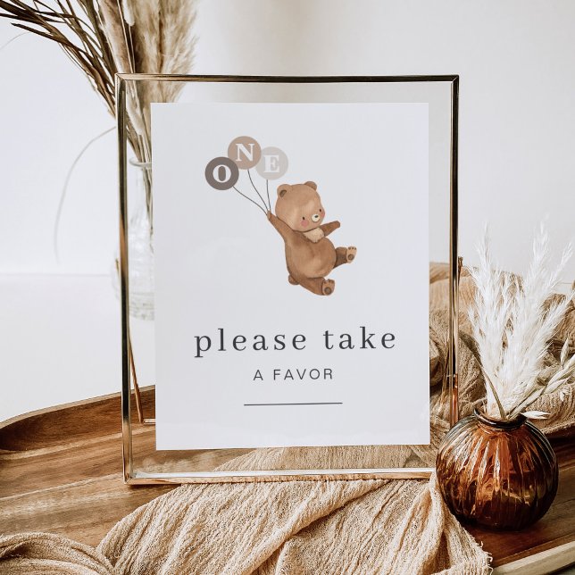 Bear with 3 Brown Balloons Favour Sign (Zazzle Bear with 3 Brown Balloons Favor Sign)