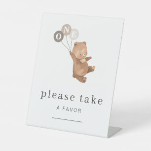 Bear with 3 Brown Balloons Favour Sign