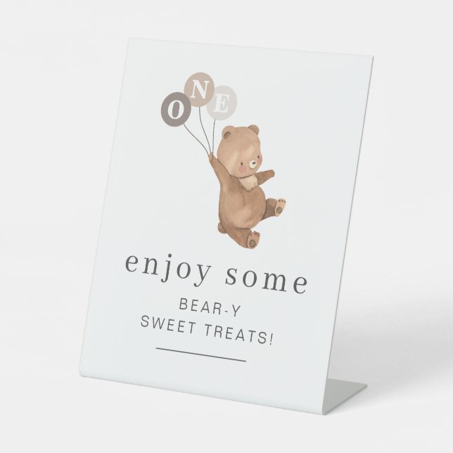 Bear with 3 Brown Balloons Pedestal Sign (Front)