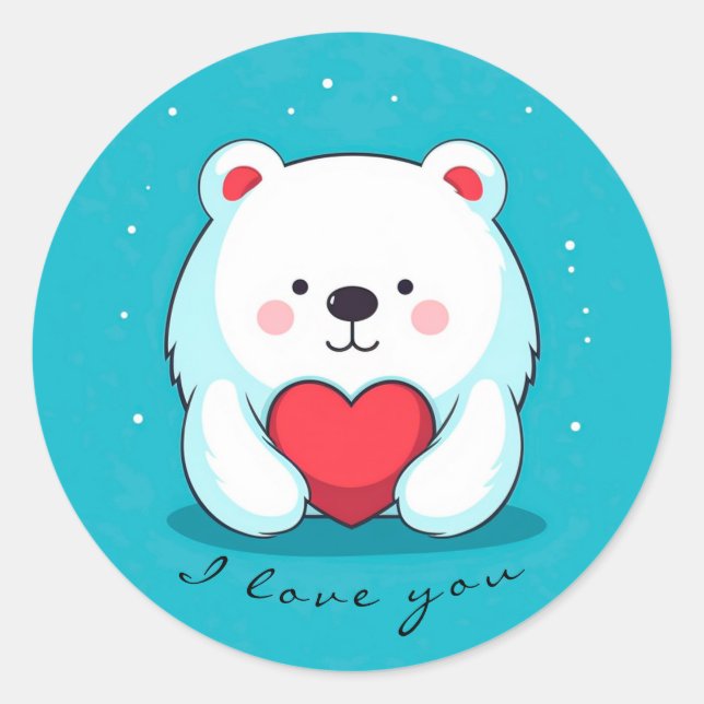 Bear with a heart, personalised classic round sticker (Front)