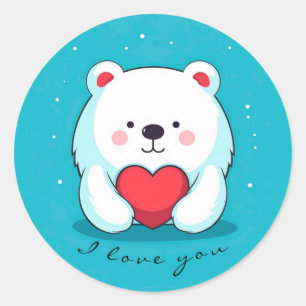 Bear with a heart, personalized classic round sticker