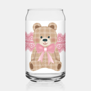 bear with a pink bow can glass