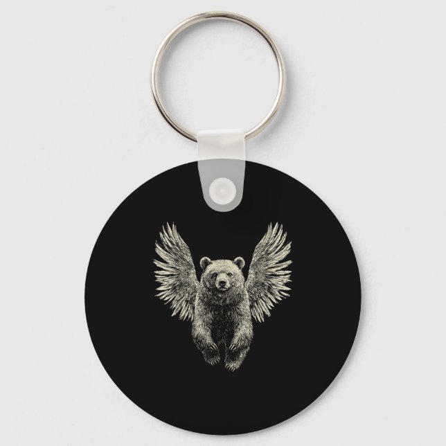 Bear With Angel Wings Retro Wildlife Artwork Flyin Key Ring (Front)