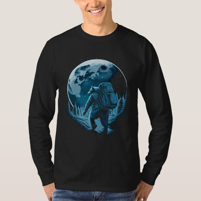 Bear With Backpack Travels On The Moon Graphic T-Shirt (Front)