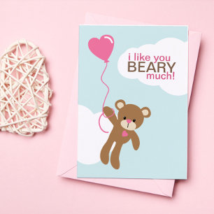 Bear with Balloon Kids Classroom Valentines Note Card