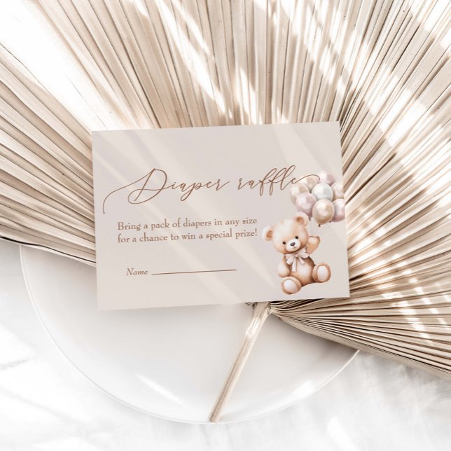 Bear With Balloons Baby Shower Diaper Raffle Enclosure Card (Creator Uploaded)