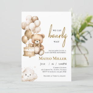bear with balloons baby shower invitation