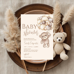 bear with balloons baby shower invitation