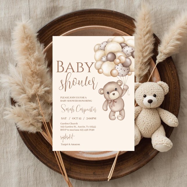bear with balloons baby shower invitation (Creator Uploaded)